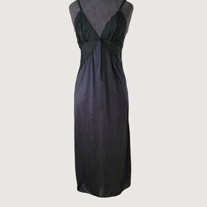 Cacique Black Lace Trim Satin Slip Dress Size M Lingerie Nightwear